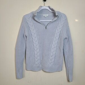 Haven Womens XS Chunky Cable Knit Quarter Zip Sweater Blue Clean Girl Cozy Chic‎